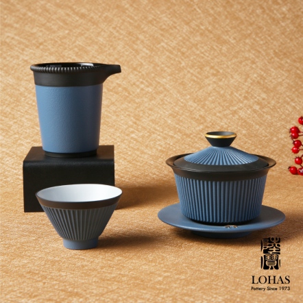 陸寶LOHAS Pottery 平步青雲蓋碗茶組描金青瓷功夫茶具組