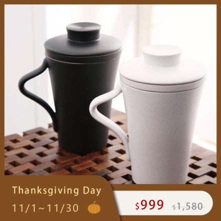 【樂活典雅蓋杯-禪風白】 經典仿石釉面 泡茶杯