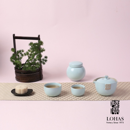 【福運連連茶禮】一壺兩杯+茶葉罐 天青色