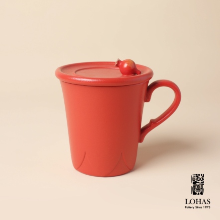 【富貴石榴蓋杯-富貴紅】一杯一蓋 慢享一杯茶的愜意時光