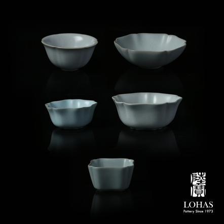 【汝窯 主人杯】四方杯、葵口杯、五瓣杯、六瓣皿