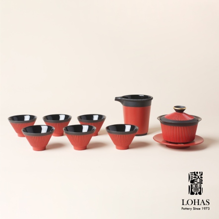 陸寶LOHAS Pottery 平步青雲蓋碗茶組描金青瓷功夫茶具組
