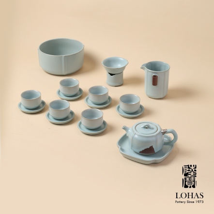 【汝窯 雨過天青茶禮】一壺一海六杯+六杯托+茶濾+壺承+水方 全套茶席